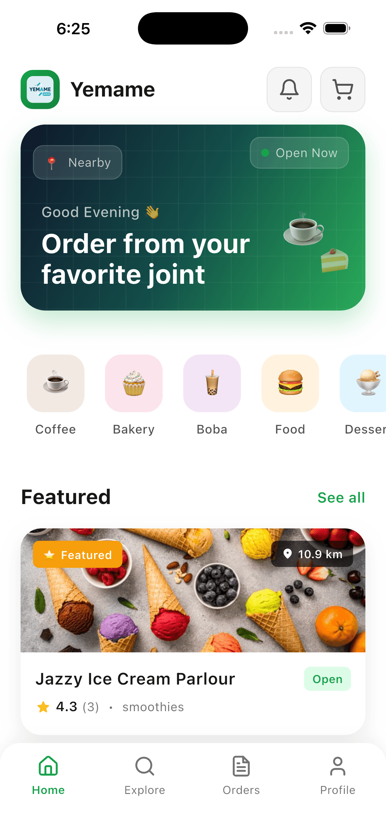 Yemame Serve app — Browse shops and menus